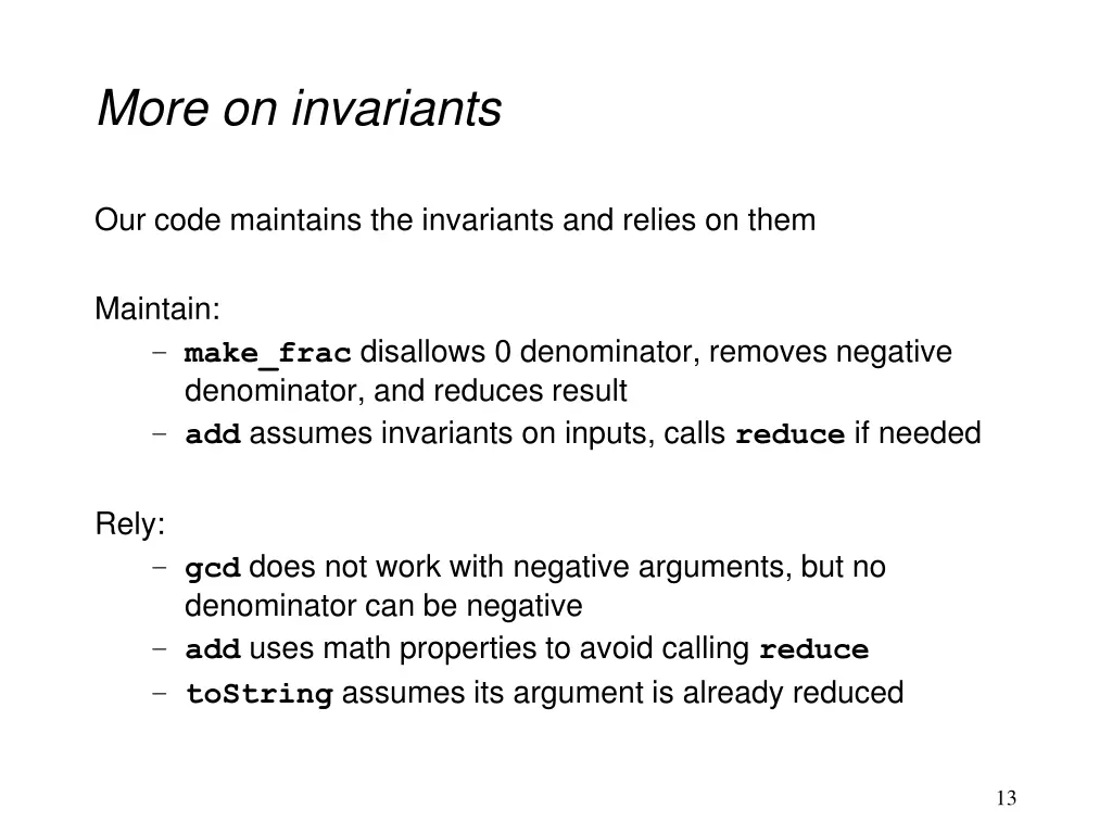 more on invariants