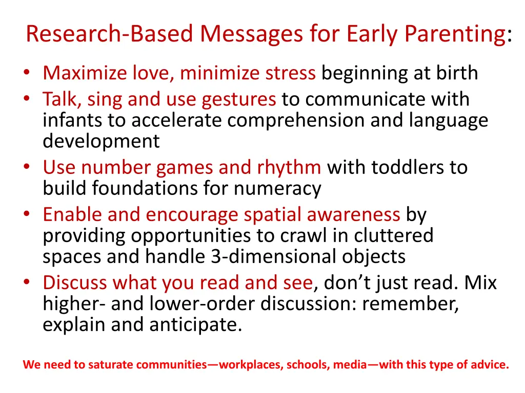 research based messages for early parenting