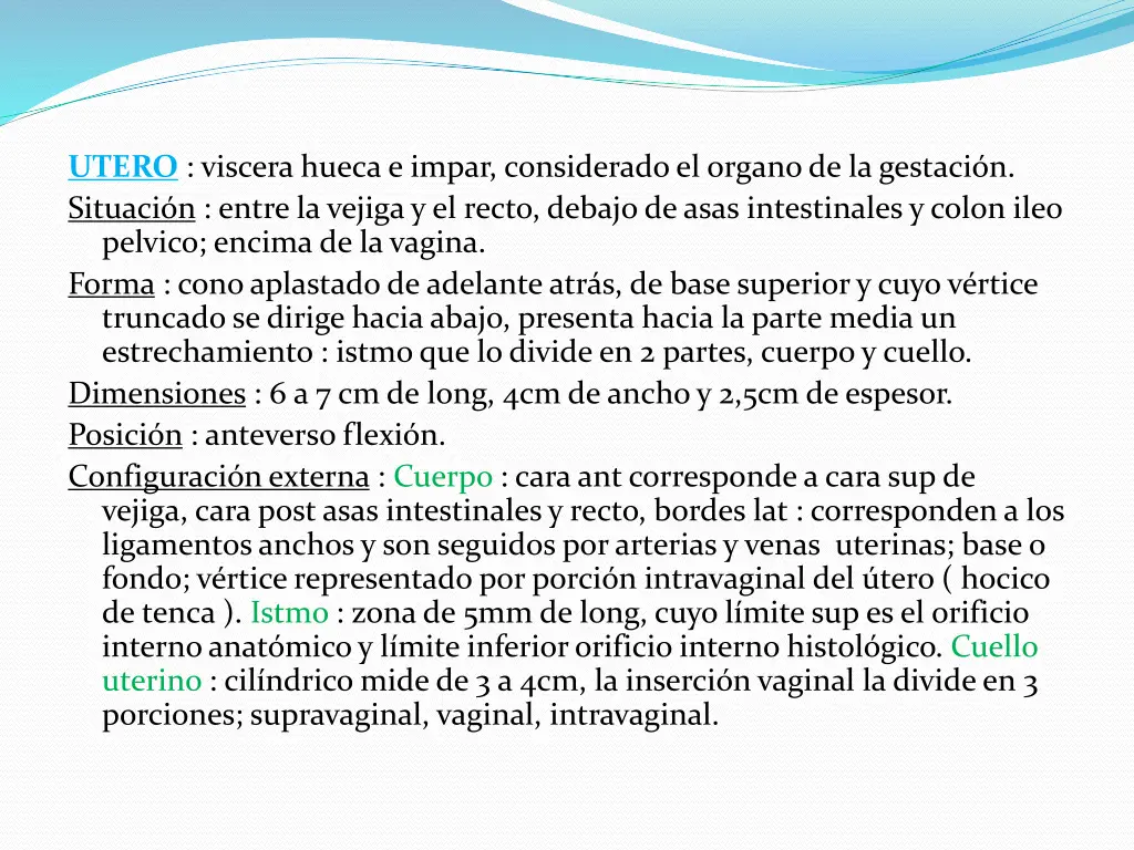 utero viscera hueca e impar considerado