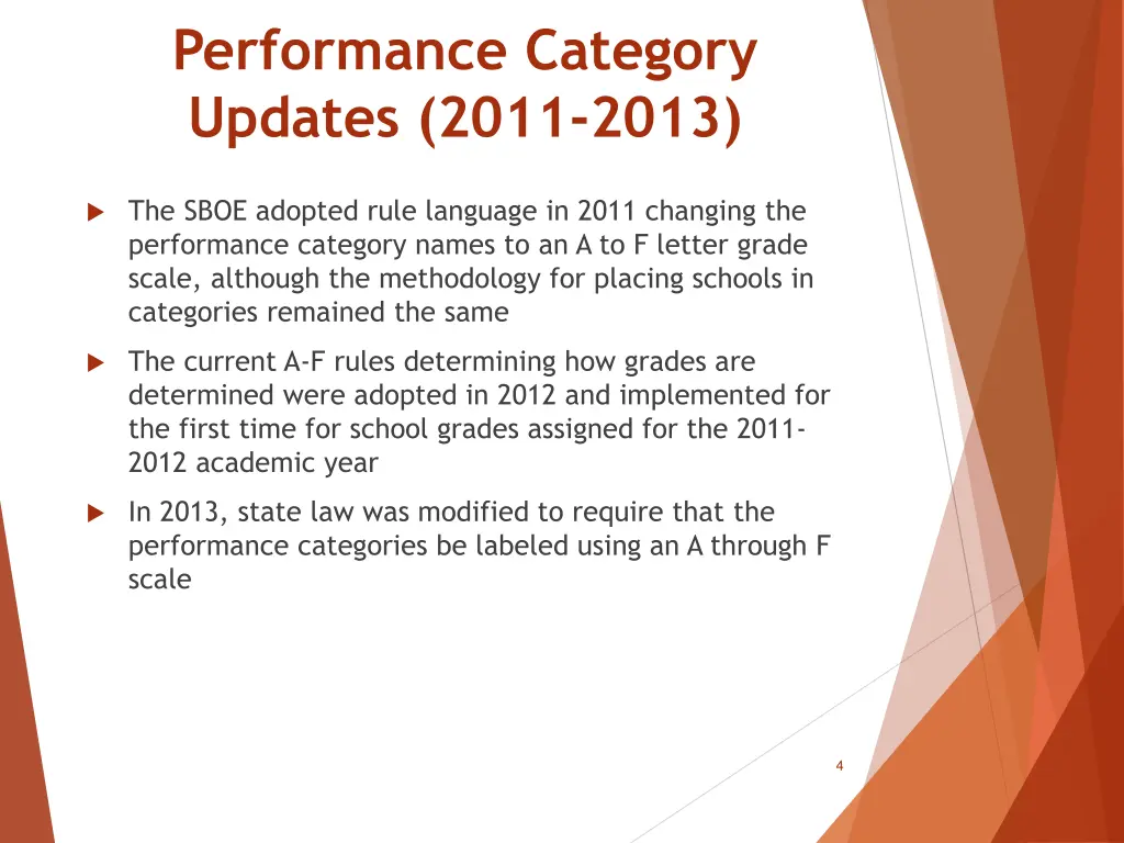 performance category updates 2011 2013