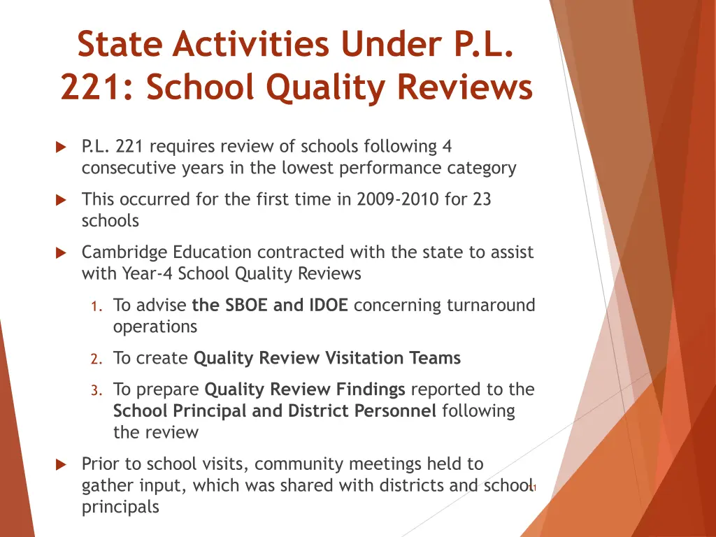 state activities under p l 221 school quality