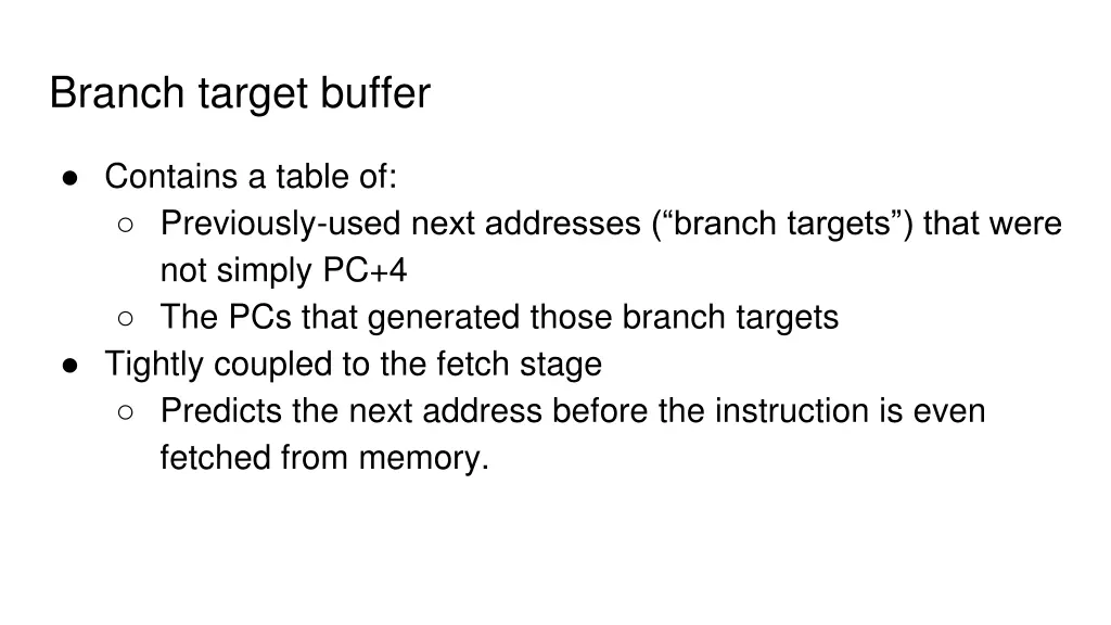 branch target buffer