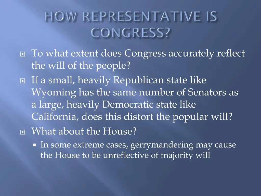 to what extent does congress accurately reflect