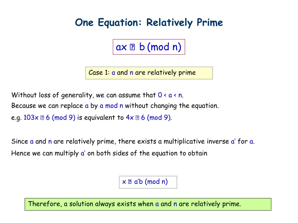 one equation relatively prime