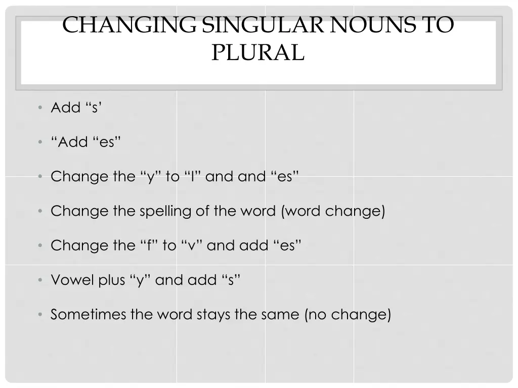 changing singular nouns to plural