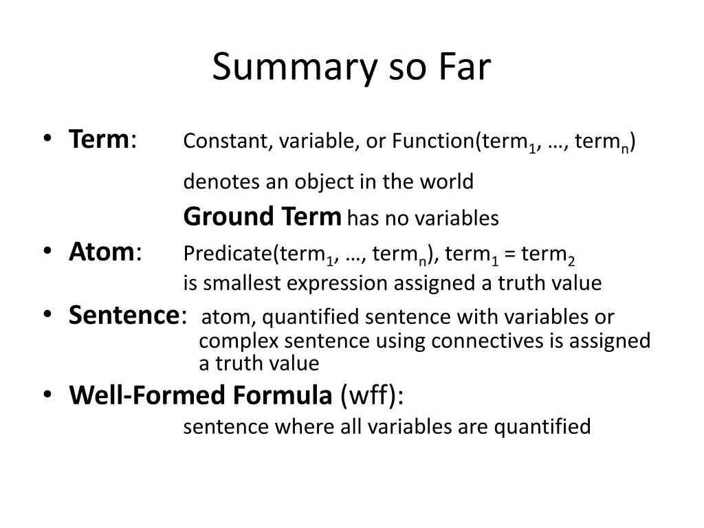 summary so far 1