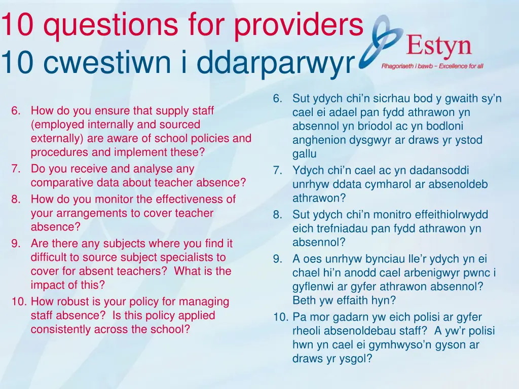 10 questions for providers 10 cwestiwn 1