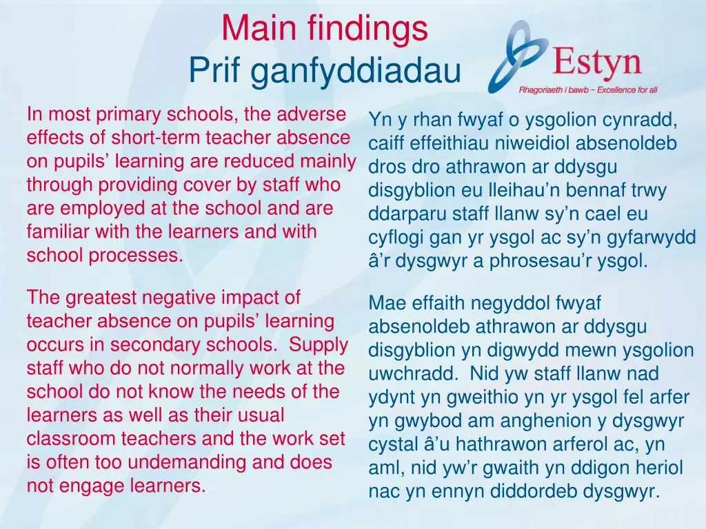 main findings prif ganfyddiadau 3
