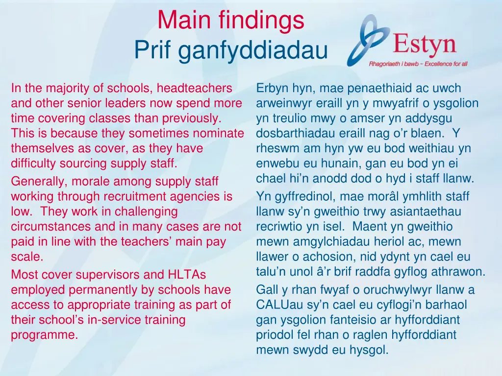 main findings prif ganfyddiadau 7