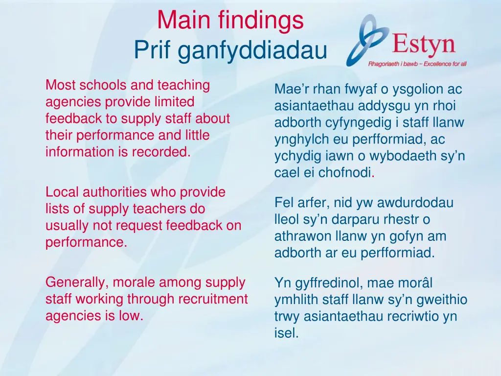 main findings prif ganfyddiadau 8