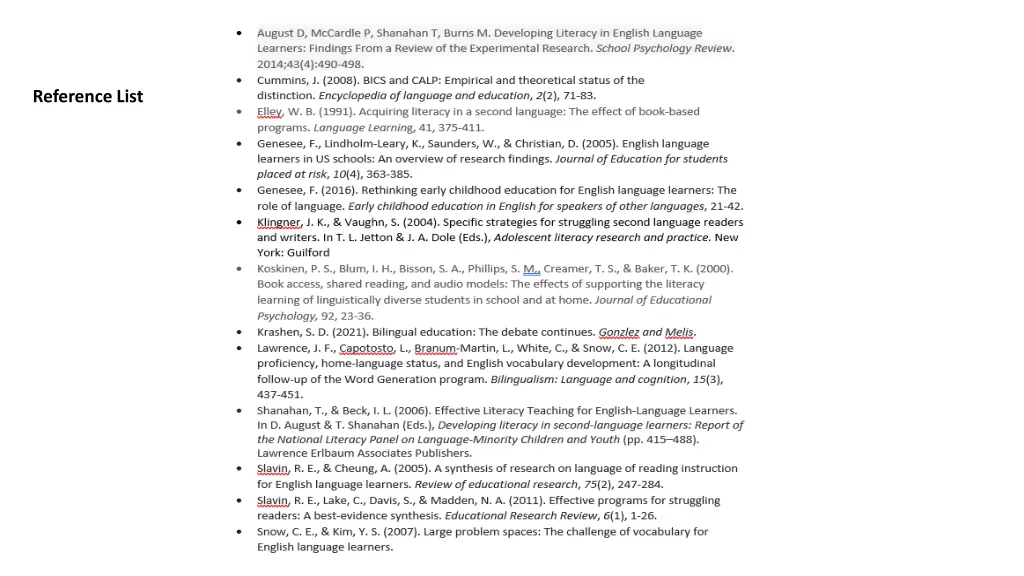 reference list