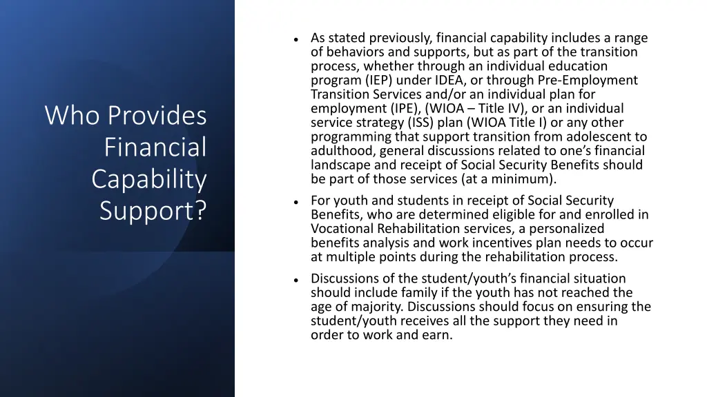 as stated previously financial capability