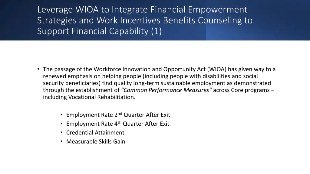leverage wioa to integrate financial empowerment