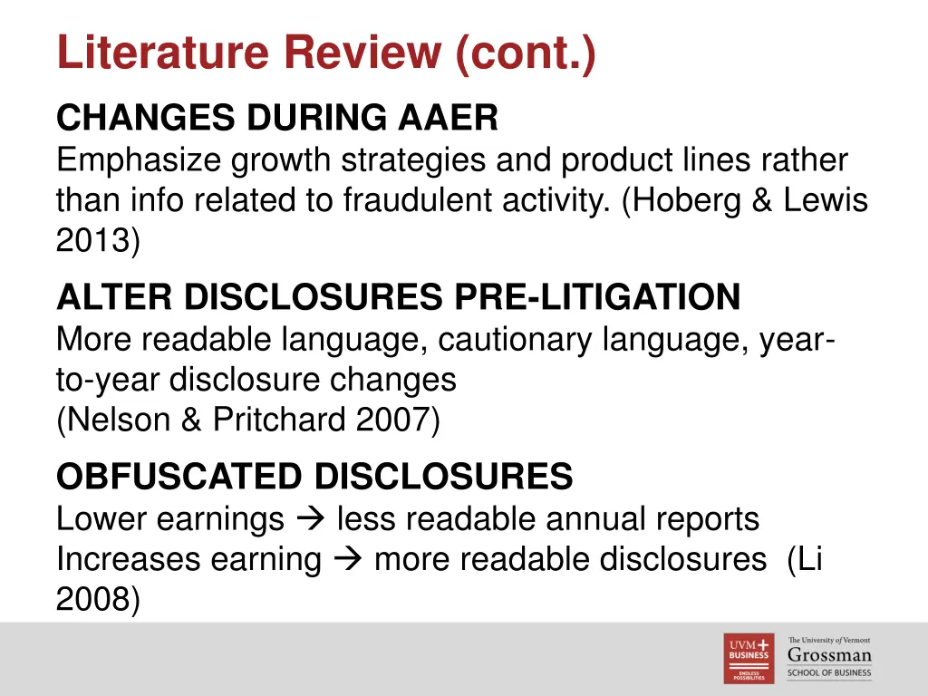 literature review cont changes during aaer
