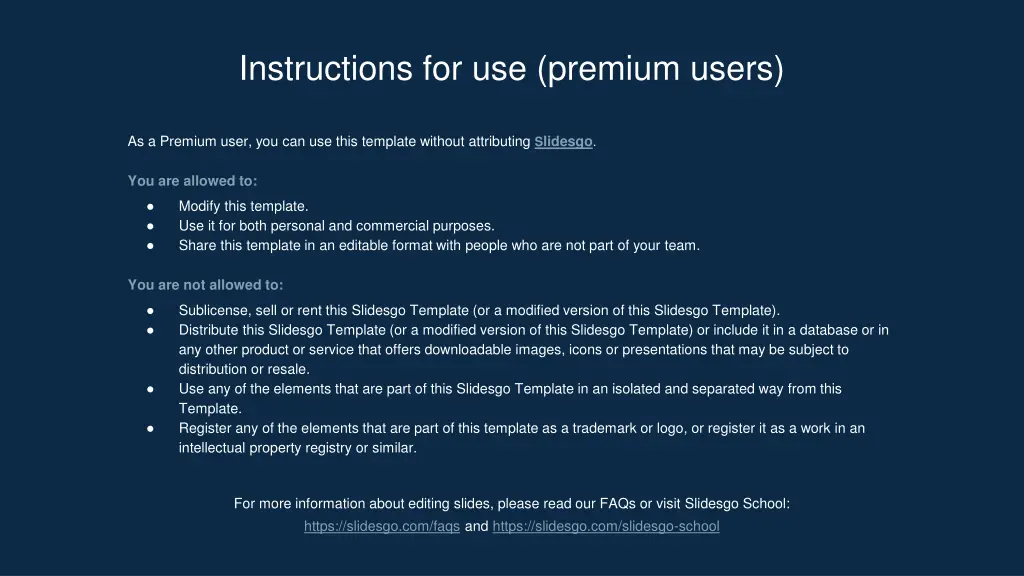 instructions for use premium users