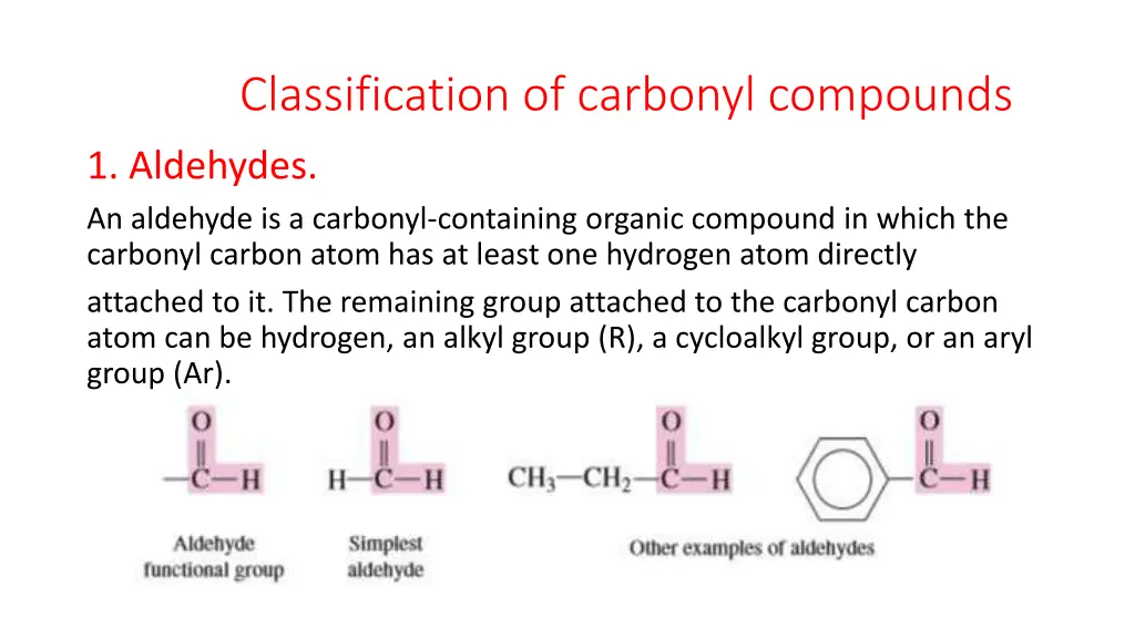 classification of carbonyl compounds