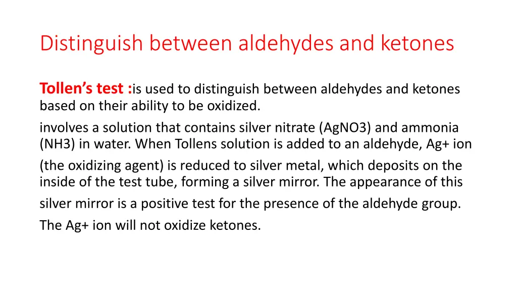distinguish between aldehydes and ketones