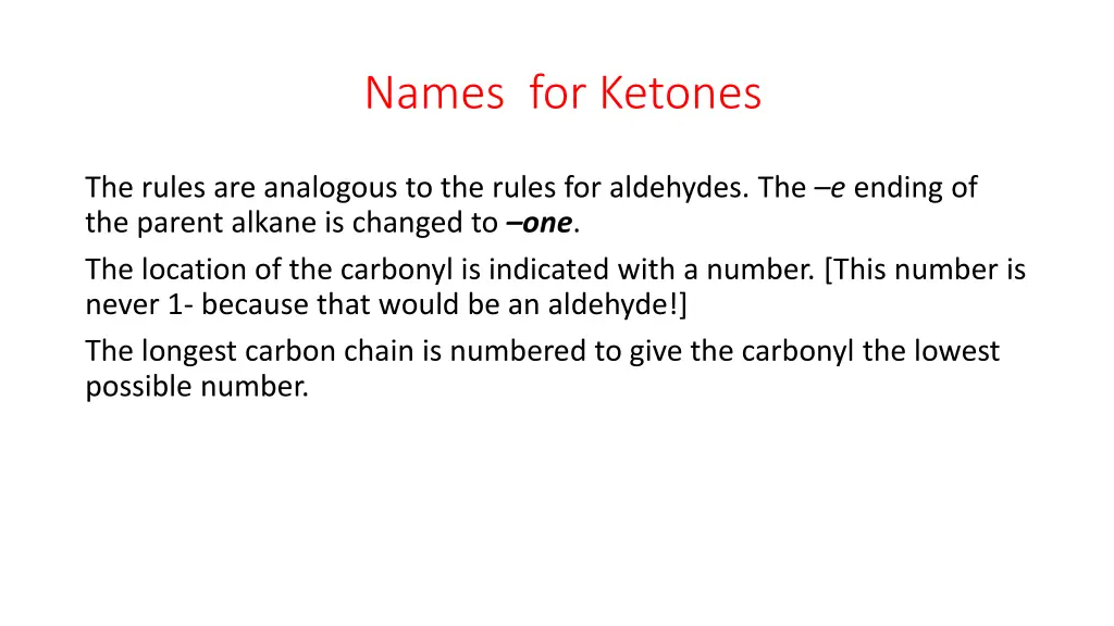 names for ketones
