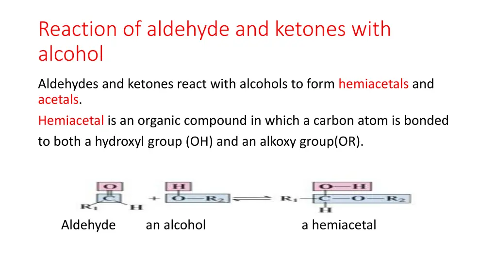 reaction of aldehyde and ketones with alcohol