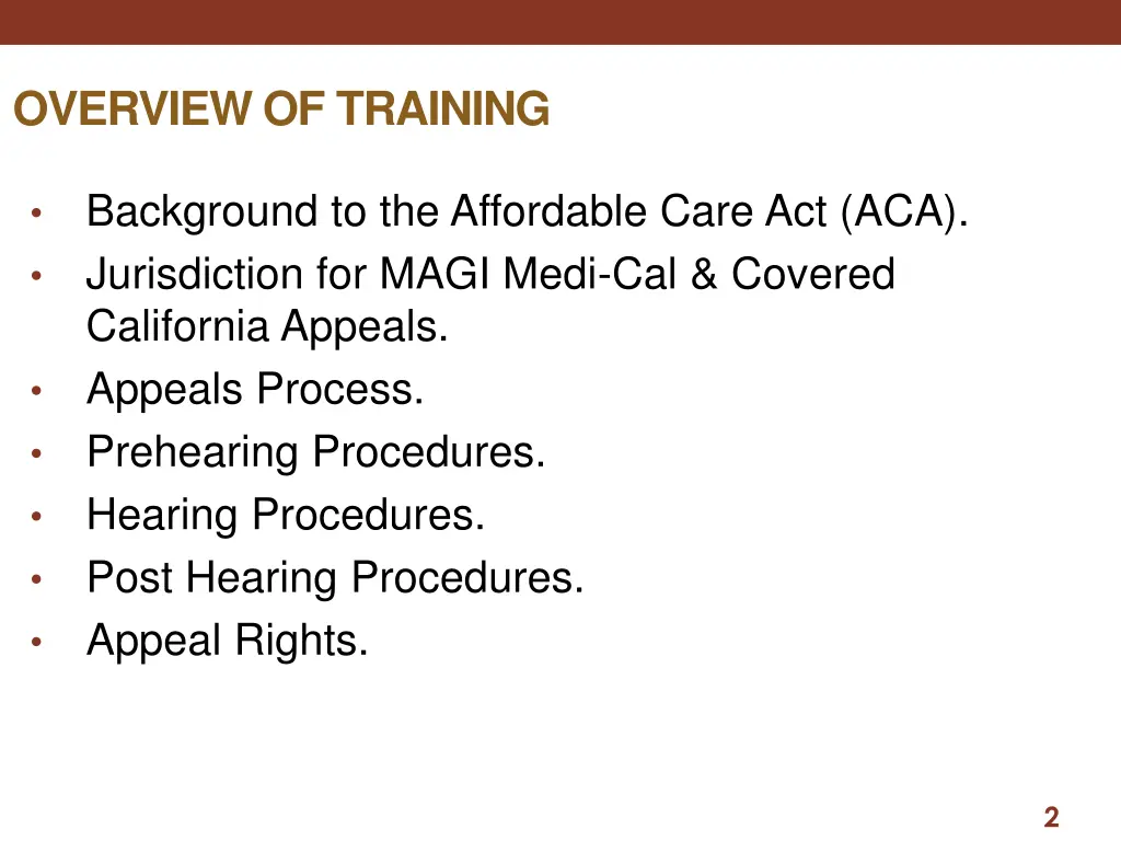 overview of training