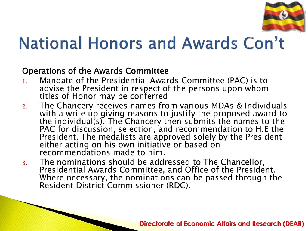 operations 1 mandate of the presidential awards