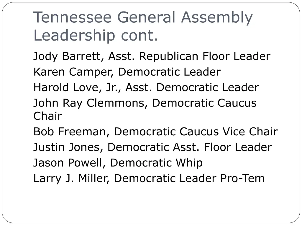 tennessee general assembly leadership cont jody