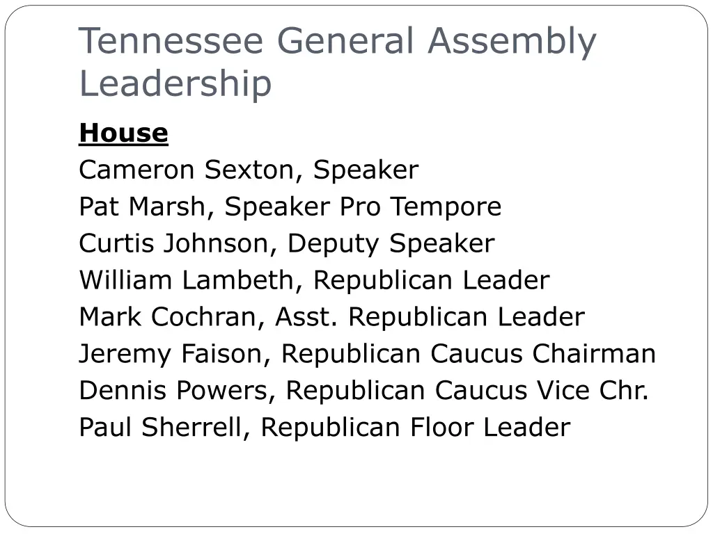 tennessee general assembly leadership house