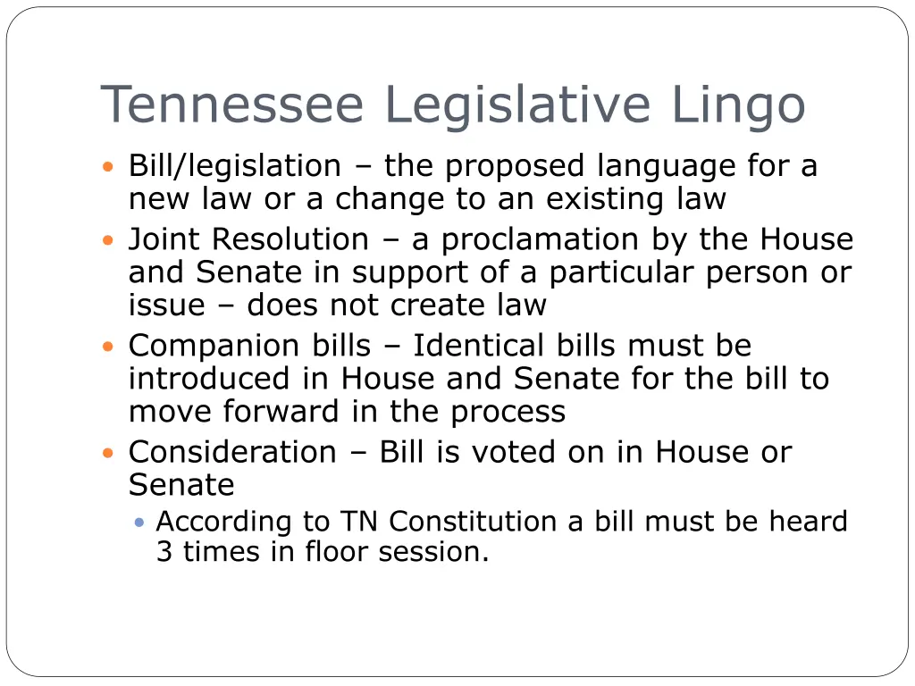 tennessee legislative lingo bill legislation