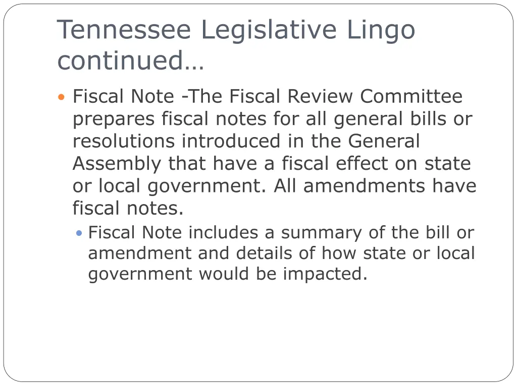 tennessee legislative lingo continued