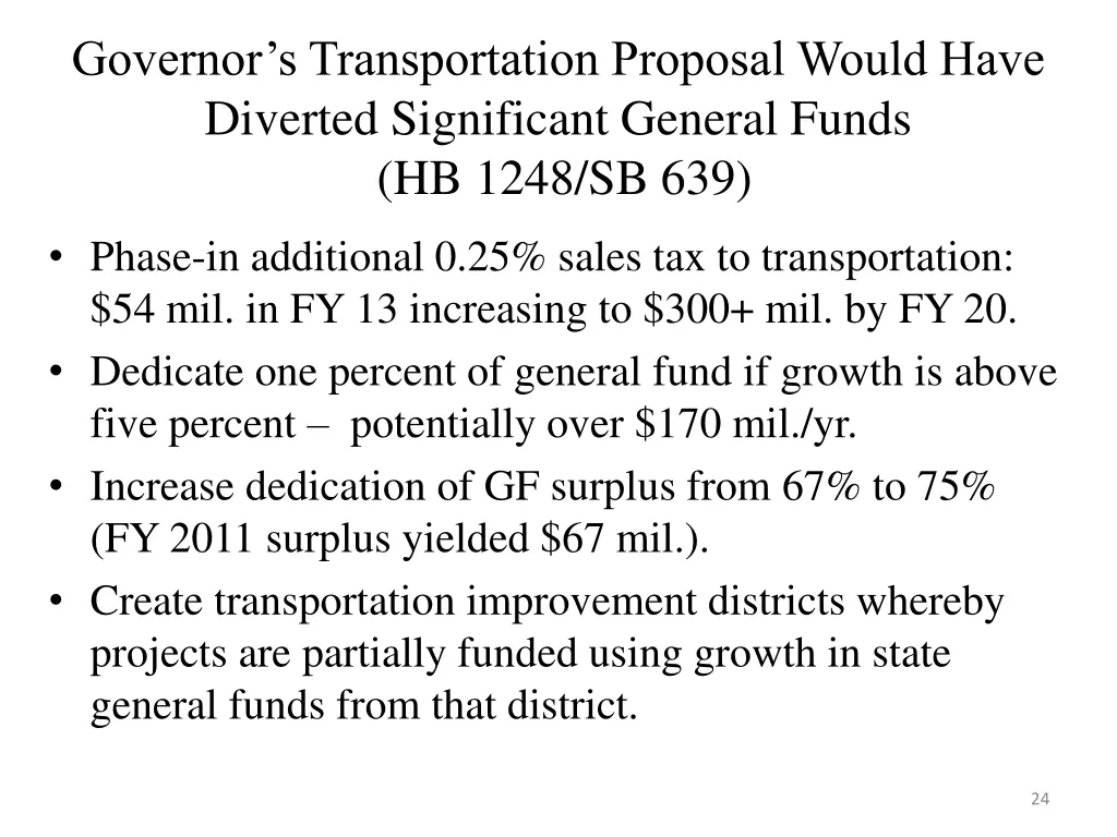 governor s transportation proposal would have