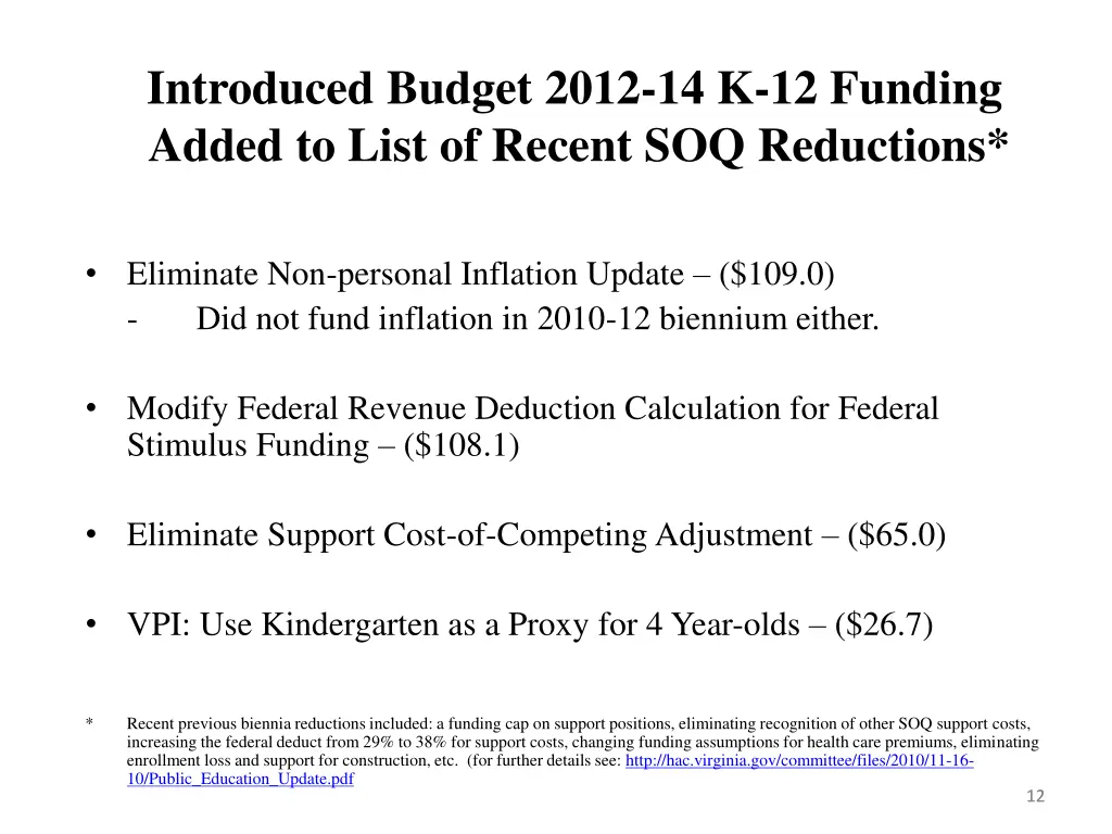 introduced budget 2012 14 k 12 funding added