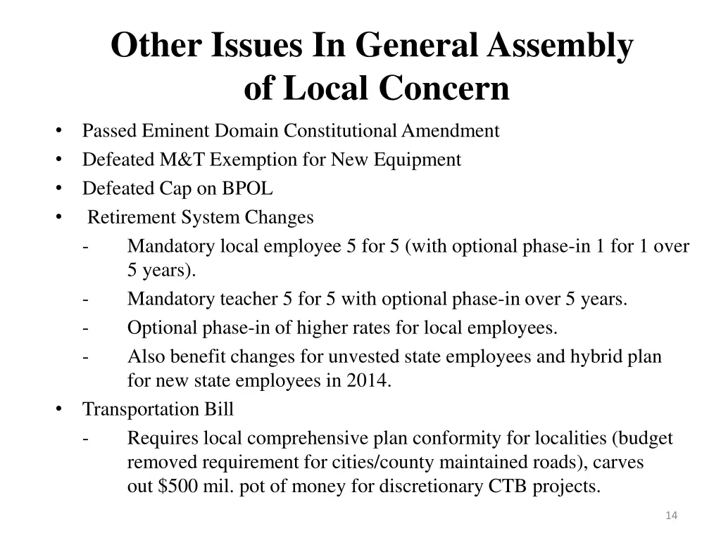 other issues in general assembly of local concern