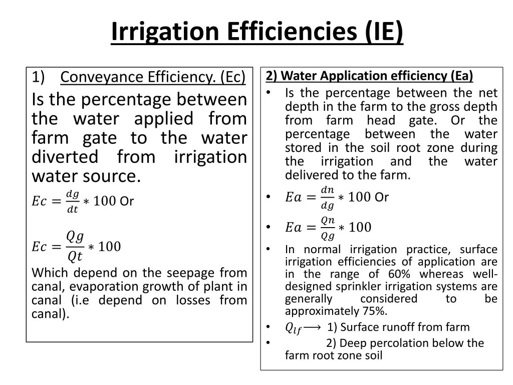 irrigation efficiencies ie