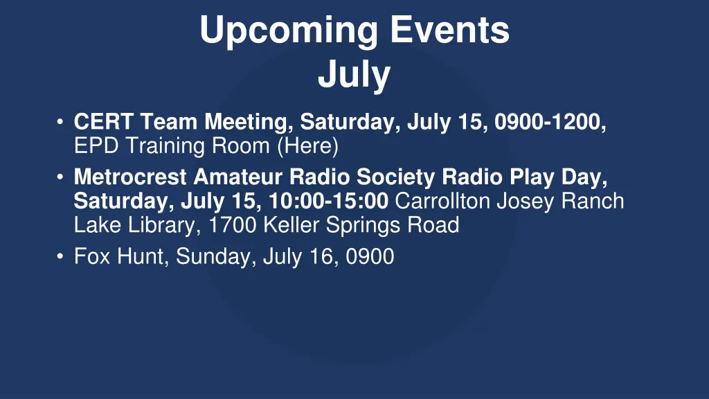 upcoming events july