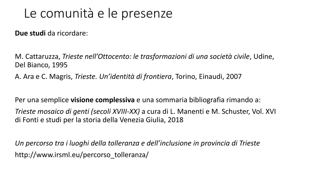 le comunit e le presenze