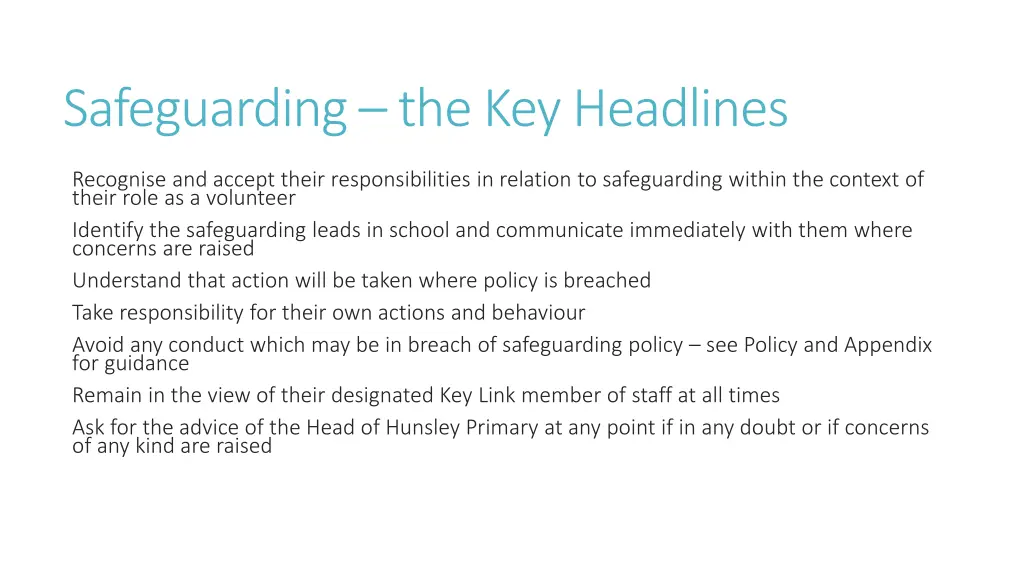 safeguarding the key headlines