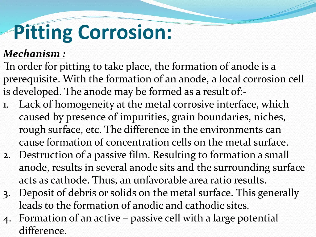 pitting corrosion mechanism in order for pitting