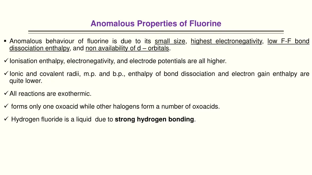 anomalous properties of fluorine