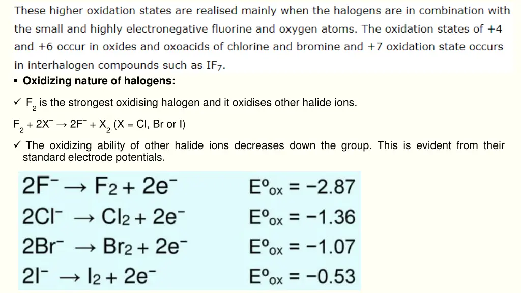 oxidizing nature of halogens