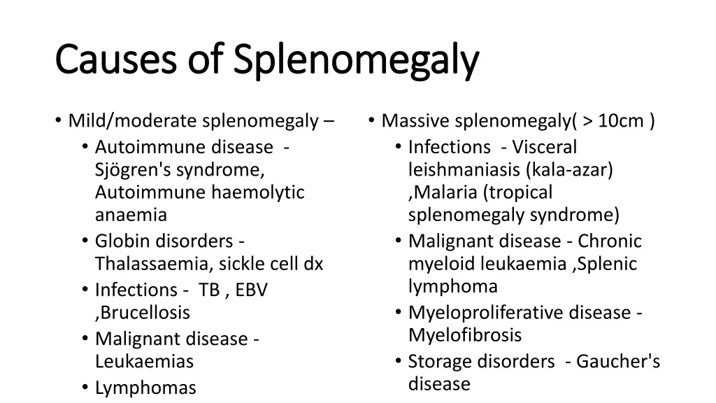 causes of splenomegaly causes of splenomegaly
