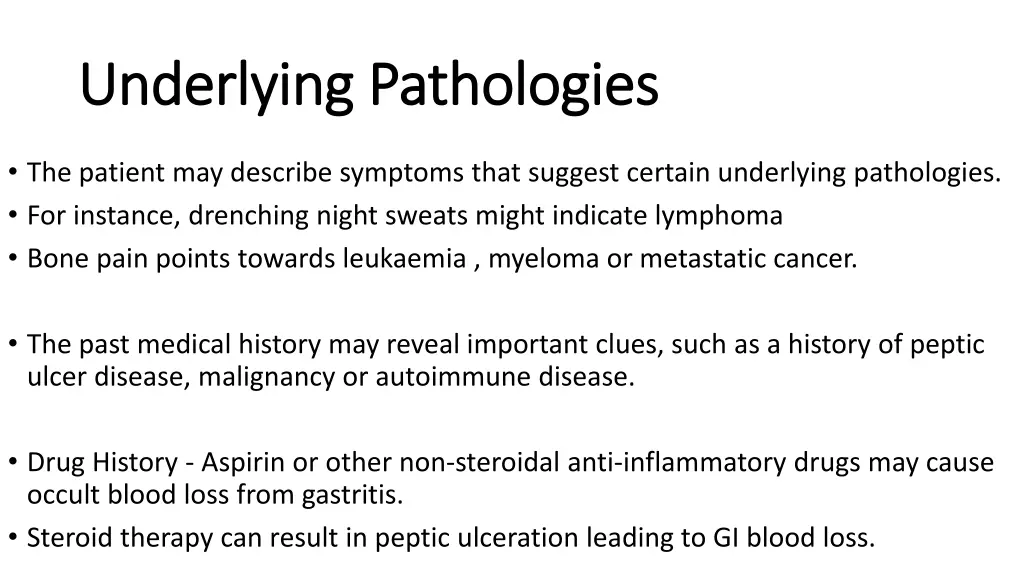 underlying pathologies underlying pathologies