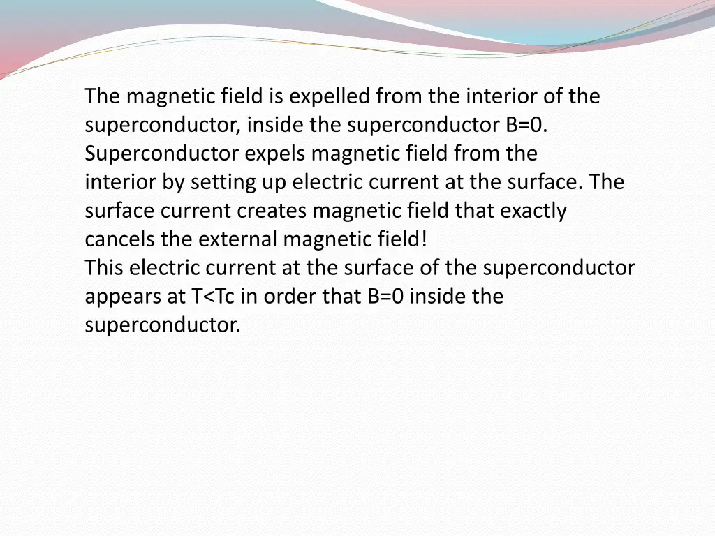 the magnetic field is expelled from the interior