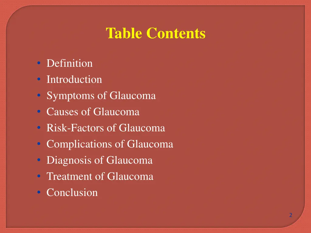 table contents