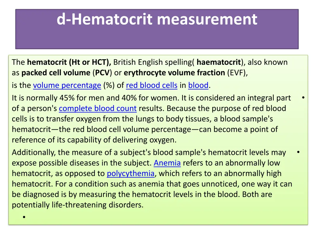 d hematocrit measurement