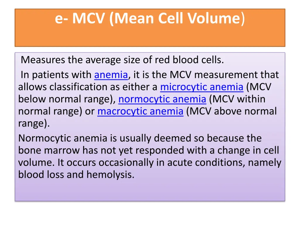 e mcv mean cell volume