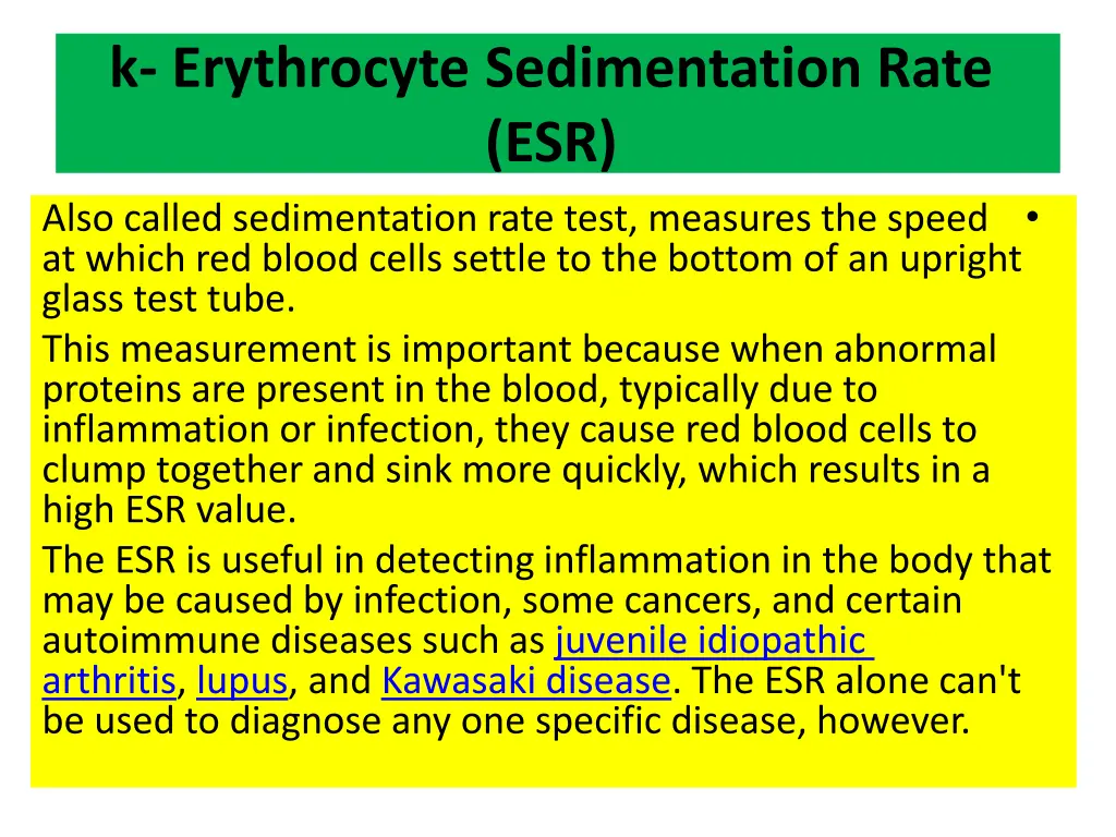 k erythrocyte sedimentation rate esr