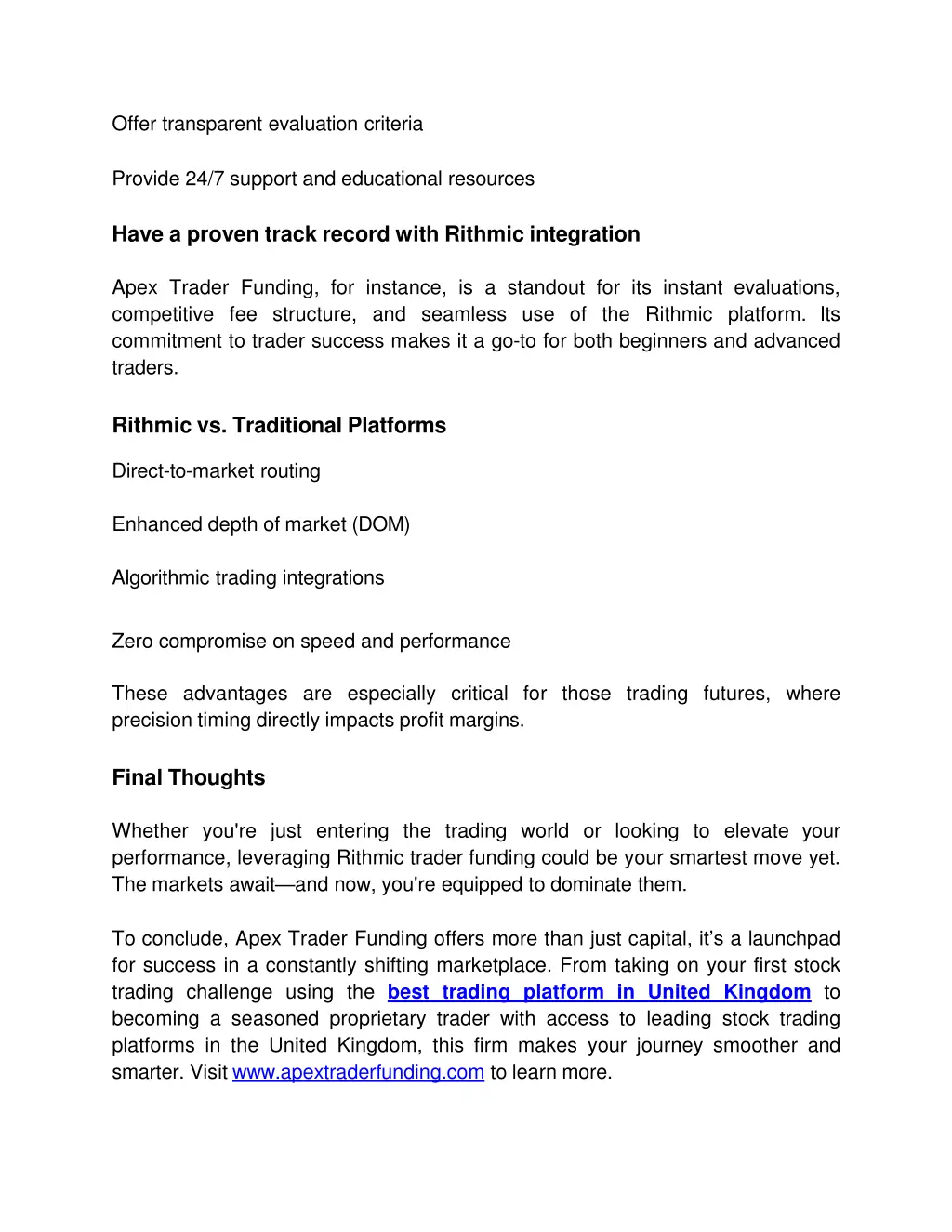 offer transparent evaluation criteria