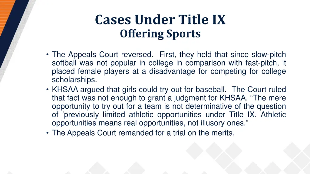 cases under title ix offering sports 1