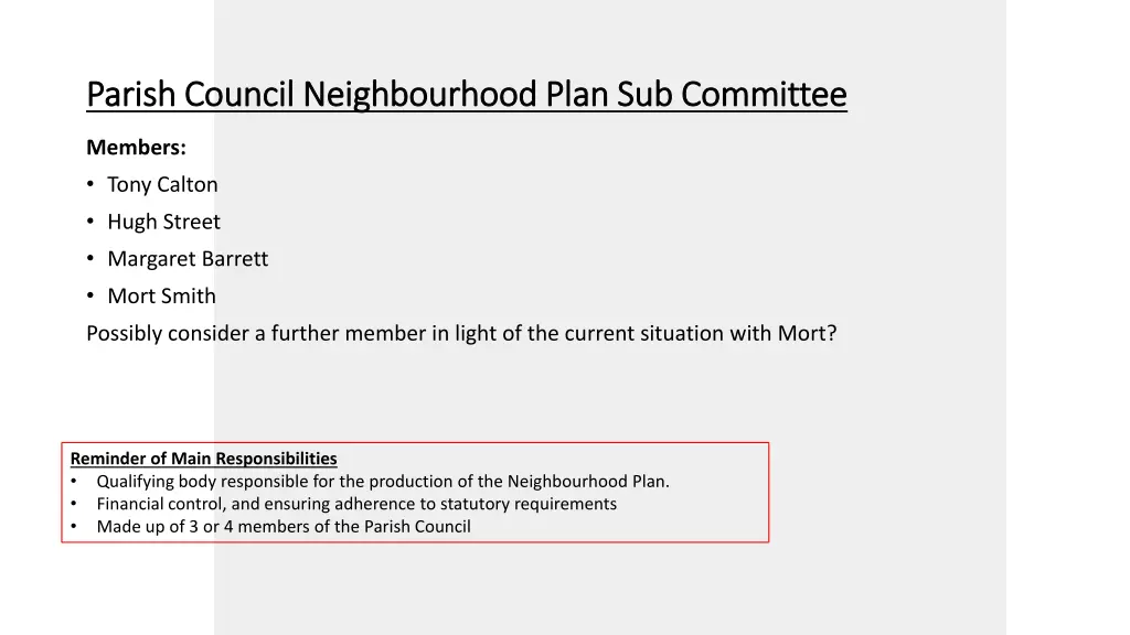 parish council neighbourhood plan sub committee
