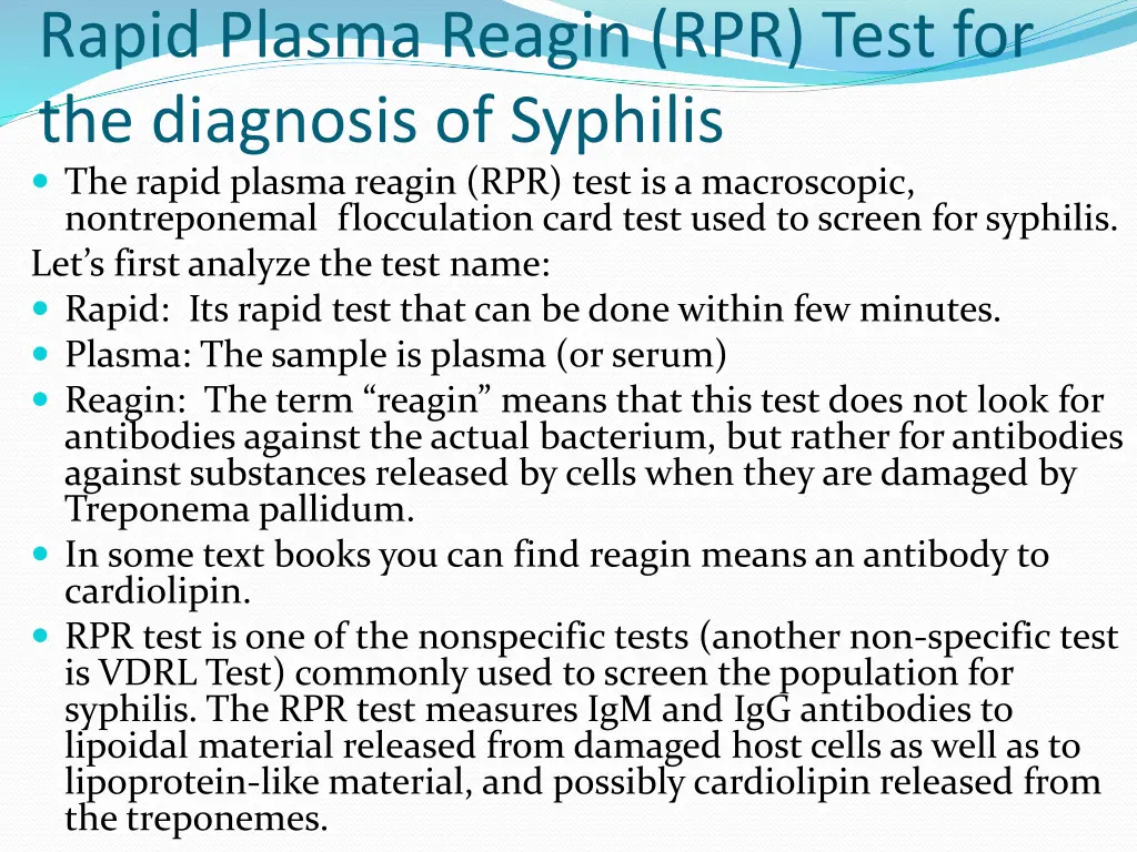 rapid plasma reagin rpr test for the diagnosis